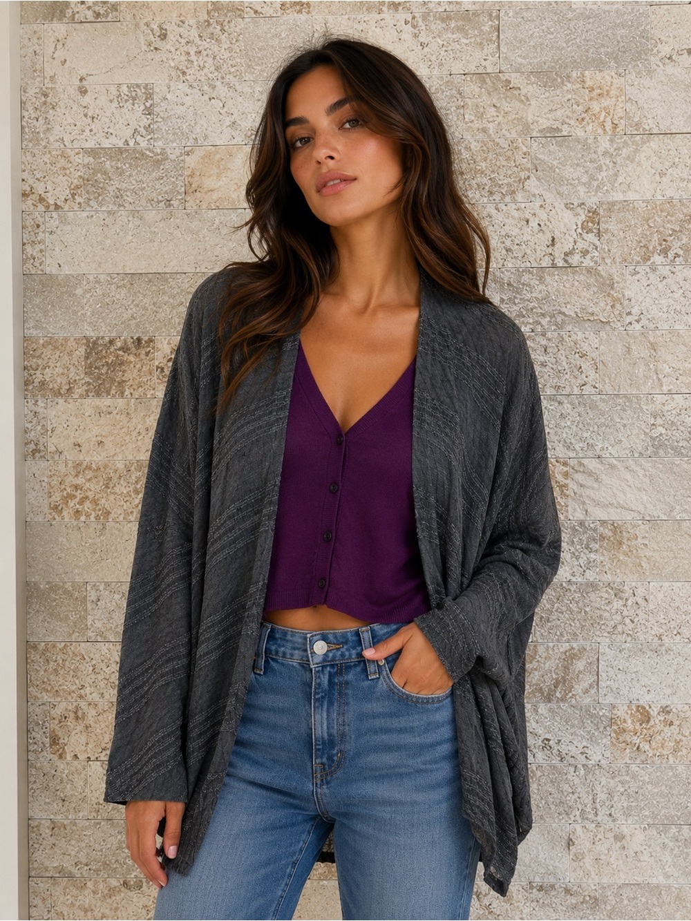 Marcus‎ Adler New York Black Textured Knit Cardigan - Open Front